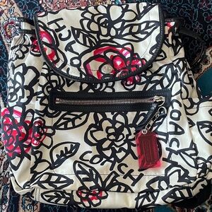 Coach Black and Red Floral Backpack